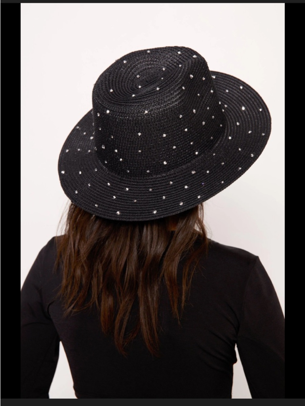 Black rhinestone fedora straw hat